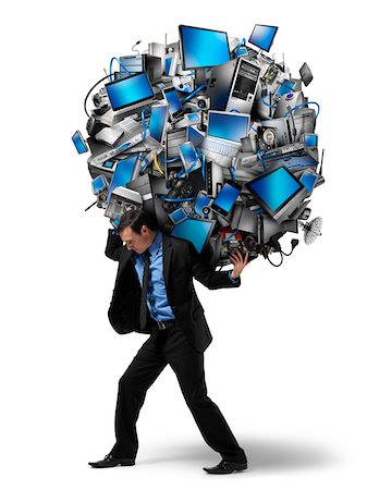 responsibility concept - Businessman Carrying Ball of Electronics on Back Stock Photo - Rights-Managed, Code: 700-06368053