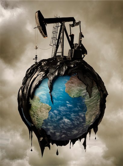 Oil Pump Spilling Oil over Globe Stock Photo - Premium Rights-Managed, Artist: Marc Simon, Image code: 700-06368065