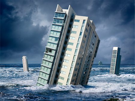 escombros - Highrise Buildings Floating in Ocean Foto de stock - Con derechos protegidos, Código: 700-06368076