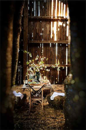 rural scene table - Dining Table Set in Barn Stock Photo - Rights-Managed, Code: 700-06406828