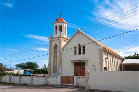 Church with Blue Sky and Cables, Santa Cruz, Aruba, Leeward Antilles, Lesser Antilles, Caribbean Stockbilder - Lizenzpflichtiges, Bildnummer: 700-06439053