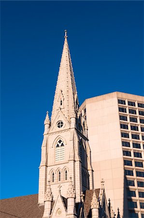 Spire of St. Mary's Basilica with High Rise in Background, Halifax , Nova Scotia, Canada Photographie de stock - Rights-Managed, Code: 700-06439156