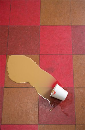 Paper Cup with Lipstick on Rim and Spilled Coffee on Checkered Tile Floor Stock Photo - Rights-Managed, Code: 700-06431317