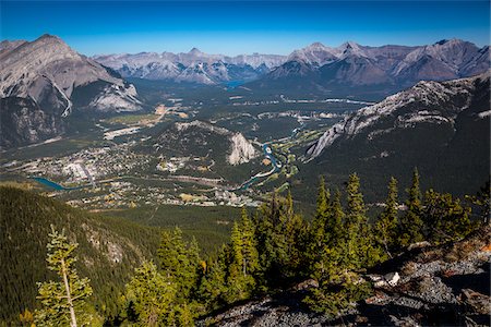 park in small town - Overview of Bow Valley from Sulphur Mountain, Banff National Park, Alberta, Canada Stock Photo - Rights-Managed, Code: 700-06465442