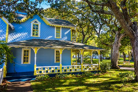 simsearch:700-06465724,k - Exterior of Blue and Yellow House, Wesleyan Grove, Camp Meeting Association Historical Area, Oak Bluffs, Martha's Vineyard, Massachusetts, USA Stock Photo - Rights-Managed, Code: 700-06465760