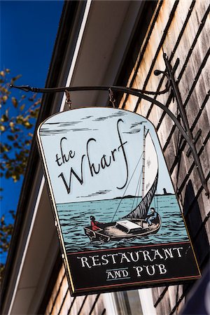 Sign for The Wharf Restaurant and Pub, Edgartown, Dukes County, Martha's Vineyard, Massachusetts, USA Stock Photo - Rights-Managed, Code: 700-06465786