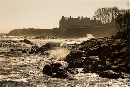 Silhouette of Mansion on Rocky Oceanfront, Newport, Rhode Island, USA Stock Photo - Rights-Managed, Code: 700-06465818