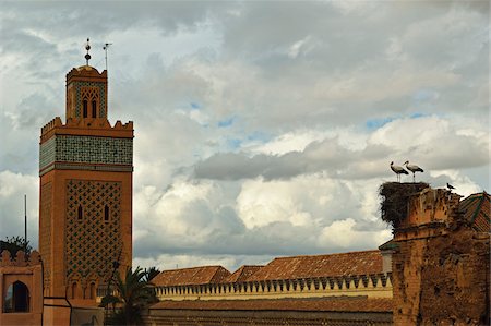 Mosque de la Kasbah with White Storks and Nest on Rooftop, Medina, Marrakesh, Morocco, Africa Stock Photo - Rights-Managed, Code: 700-06505743