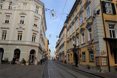 railway - Low Angle View of Sackstrasse Street Scene, Graz, Styria, Austria Stock Photo - Rights-Managed, Code: 700-06553404