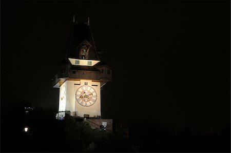 european clock - Graz Clock Tower at Night, Graz, Austria Stock Photo - Rights-Managed, Code: 700-06570907