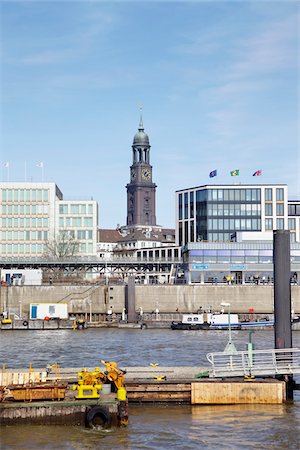 elbe - Steeple of St Michaelis Church (also called "Michel") at City Waterfront, Hamburg, Germany Stock Photo - Rights-Managed, Code: 700-06679349