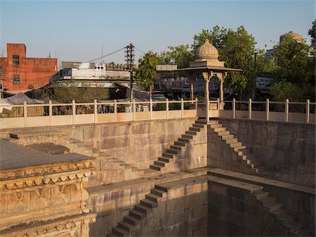 Twin Step Wells of Nagar Sagar water cistern in old town center, city of Bundi, India Stock Photo - Rights-Managed, Code: 700-06782154