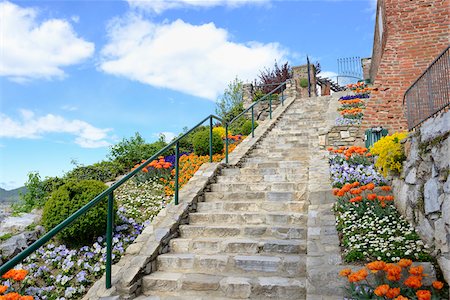 steiermark - Colourful Flower Beds Lining Rocky Stairwell in Spring in Graz, Austria Foto de stock - Con derechos protegidos, Código: 700-06808841