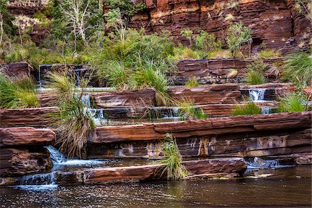 river rock and water falls - Dales Gorge, Karijini National Park, The Pilbara, Western Australia, Australia Stock Photo - Rights-Managed, Code: 700-06809049