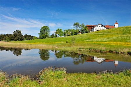 Landscape and Sky Reflecting in Lake Hegratsrieder See in Spring, Hegratsried, Halblech, Swabia, Bavaria, Germany Stock Photo - Rights-Managed, Code: 700-06803946