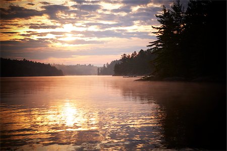 Scenic of Sunrise on Riley Lake in Morning, Muskoka, Northern Ontario, Canada. Stock Photo - Rights-Managed, Code: 700-06841597