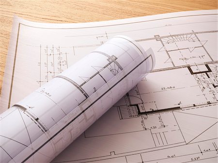 drawing draft paper - 3d-illustration of a construction plans Stock Photo - Rights-Managed, Code: 700-06841593