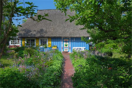 european cottage gardens - Traditional house with thatched roof and garden in Zingst, Fischland-Darss-Zingst, Coast of the Baltic Sea, Mecklenburg-Western Pomerania, Germany, Europe Stock Photo - Rights-Managed, Code: 700-06892490