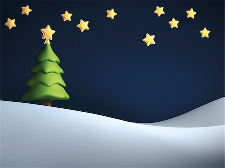 decoraciones navideñas - Illustration of Christmas tree against starry, night sky, on snowy hill Foto de stock - Con derechos protegidos, Código: 700-06936118