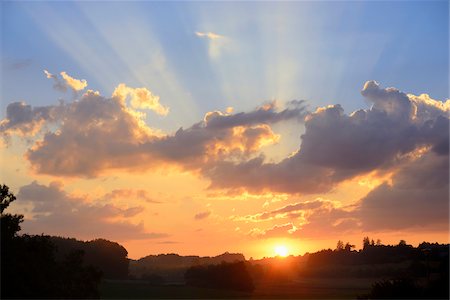 sky clouds rays - Landscape of Beautiful Sunset, Upper Palatinate, Bavaria, Germany Stock Photo - Rights-Managed, Code: 700-06962224