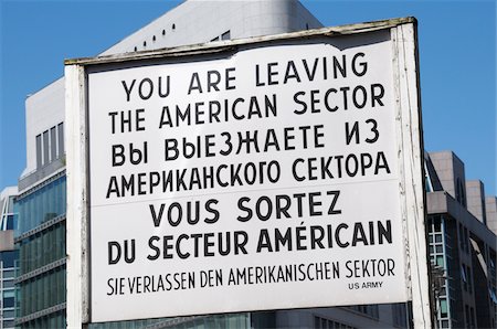 Sign at Checkpoint Charlie, Berlin, Germany Stock Photo - Rights-Managed, Code: 700-07067012