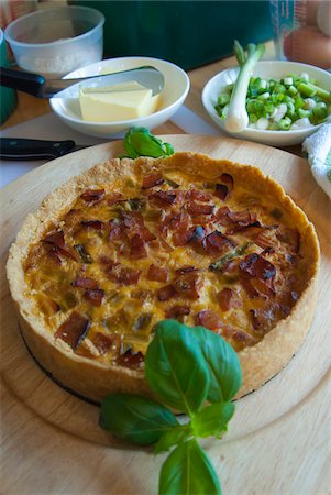 Onion, bacon and scallion tart, Kilkenny, County Kilkenny, Leinster, Republic of Ireland Stock Photo - Rights-Managed, Code: 700-07080479