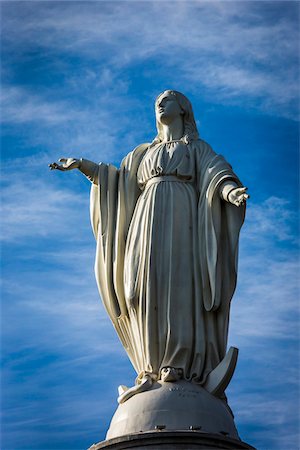 simsearch:700-07237712,k - Statue of Virgin Mary on top of Cerro San Cristobal, Bellavista District, Santiago, Chile Stock Photo - Rights-Managed, Code: 700-07237694