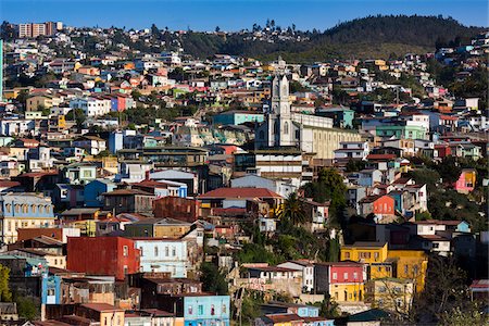 populated - View of residences on hill, Valparaiso, Chile Stock Photo - Rights-Managed, Code: 700-07232365