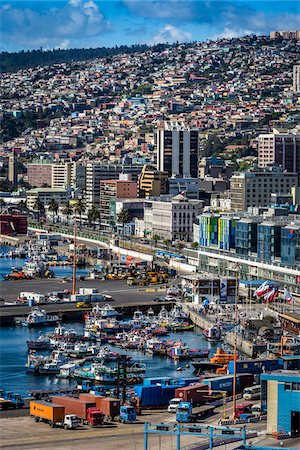 Overview of harbor and port, Valparaiso, Chile Photographie de stock - Rights-Managed, Code: 700-07232361