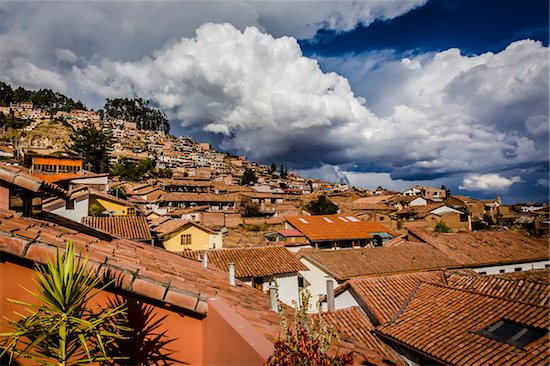 Overview of rooftops of homes with dramatic clouds, Cusco Peru Stock Photo - Premium Rights-Managed, Artist: R. Ian Lloyd, Image code: 700-07279101