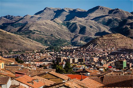 Scenic view of mountains and rooftops of homes, Cusco, Peru Stock Photo - Rights-Managed, Code: 700-07279103