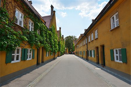 Buildings in Fuggerei, Augsburg, Swabia, Bavaria, Germany Stock Photo - Rights-Managed, Code: 700-07279249