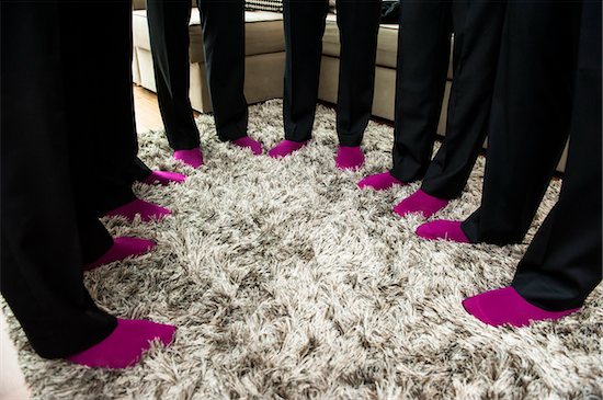 Groomsmen Standing on Carpet wearing Matching Fuchsia Socks Stock Photo - Premium Rights-Managed, Artist: Ikonica, Image code: 700-07363843