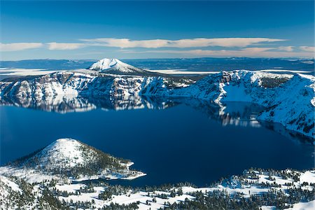 snow and blue sky - Ariel view of Crater Lake National Park, Klamath County, Oregon, USA Stock Photo - Rights-Managed, Code: 700-07453813