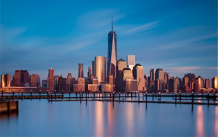 famous buildings usa - City Skyline at Sunset with One World Trade Centre, Lower Manhattan, New York City, New York, USA Stock Photo - Rights-Managed, Code: 700-07529140