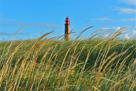 Fluegger Watt Lighthouse with Beach Grass, Summer, Baltic Island of Fehmarn, Schleswig-Holstein, Germany Stockbilder - Lizenzpflichtiges, Bildnummer: 700-07564083