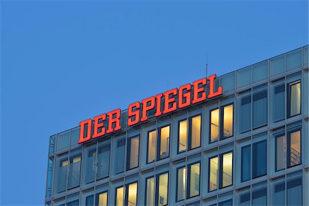 exterior of modern office - Der Spiegel Headquarters, Office Building at Dusk, Hamburg, Germany Stock Photo - Rights-Managed, Code: 700-07599822