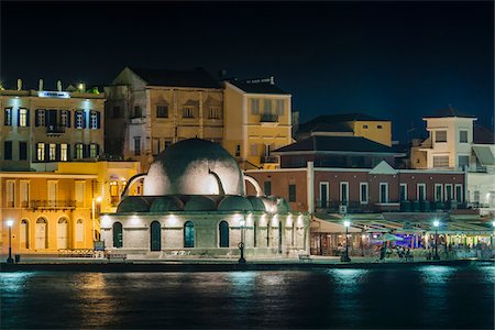 dome of rock - View of the Turkish Mosque Yiali Tzami at Night, Venetian Harbour, Chania, Crete, Greece. Stock Photo - Rights-Managed, Code: 700-07608360