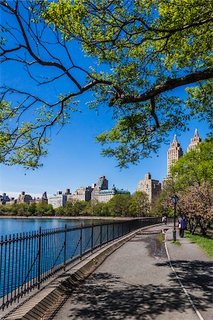 flowering trees and path - Jacqueline Kennedy Onassis Reservoir, Central Park, New York City, New York, USA Stock Photo - Rights-Managed, Code: 700-07744963