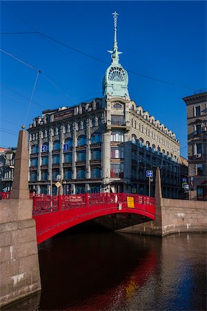 river front - The Red Bridge along the Moyka River, St. Petersburg, Russia Stock Photo - Rights-Managed, Code: 700-07760242