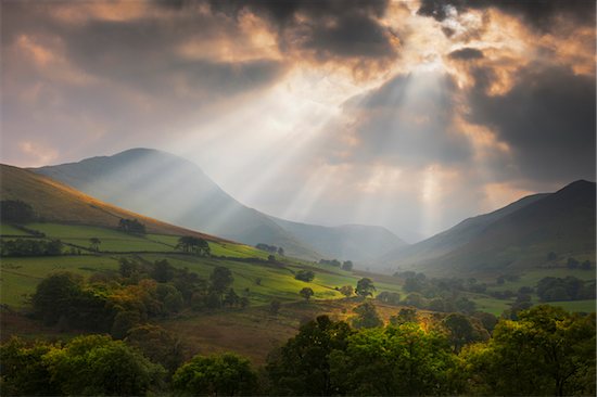 Mountains and Valley at Sunset after Rain Storm in Early Autumn, Derwent Fells, Lake District, Cumbria, England Stock Photo - Premium Rights-Managed, Artist: JW, Image code: 700-07760374