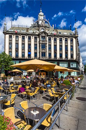 patio umbrella - Sidewalk Cafe, Egertorget, Karl Johans Gate, Oslo, Norway Stock Photo - Rights-Managed, Code: 700-07784021