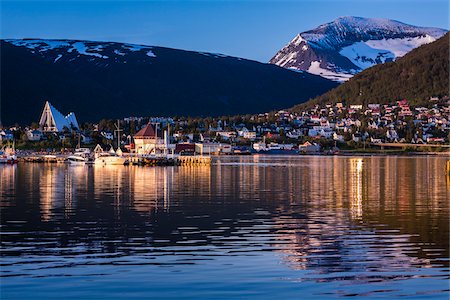 sky and city and night - Midnight Sun, Tromso, Troms, Norway Stock Photo - Rights-Managed, Code: 700-07784193