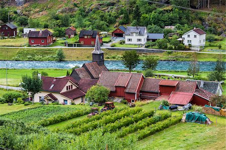 rooftops houses - Flam Church, Flam, Aurland, Sogn og Fjordane, Norway Stock Photo - Rights-Managed, Code: 700-07784617