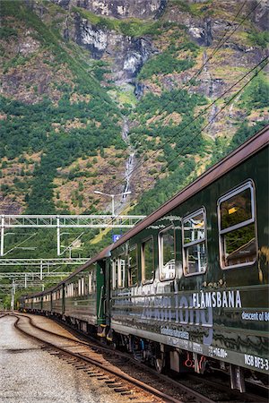 passenger train - Flam Railway, Flam, Aurland, Sogn og Fjordane, Norway Stock Photo - Rights-Managed, Code: 700-07784642