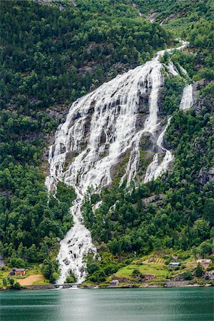 fiordo - Waterfall at Sorfjorden Fjord, Hordaland, Norway Fotografie stock - Rights-Managed, Codice: 700-07797754