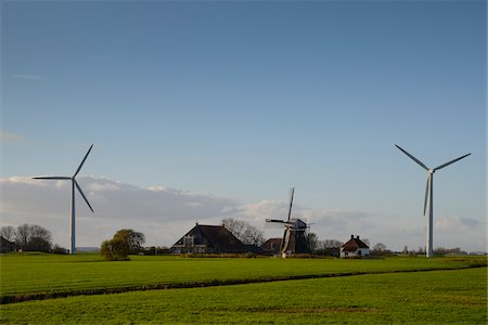 dutch landscape - Old and new windmills at farm Friesland, Netherlands Foto de stock - Con derechos protegidos, Código: 700-07803002