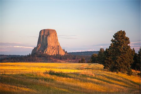 famous places in united states of america - Scenic view of Devils Tower in early autumn at sunrise, Crook County, Bear Lodge Mountains, Wyoming, USA Stock Photo - Rights-Managed, Code: 700-07840762