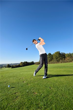 simsearch:700-03848798,k - Man Playing Golf on Golf Course in Autumn, Bavaria, Germany Stockbilder - Lizenzpflichtiges, Bildnummer: 700-07944970