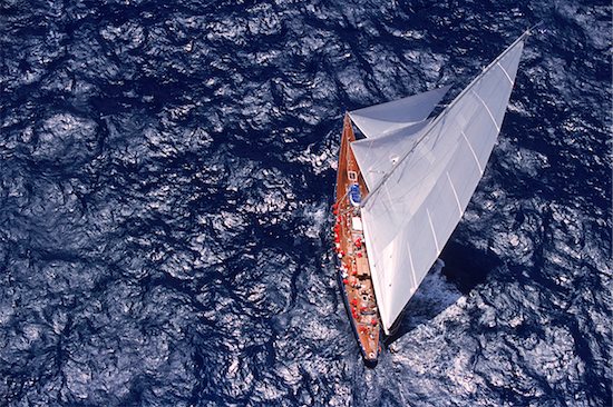 Aerial View from Helicopter of Endeavour Racing off Coast of Antigua during 2001 Antigua Classic Yacht Regatta Stock Photo - Premium Rights-Managed, Artist: Michael Eudenbach, Image code: 700-07965868